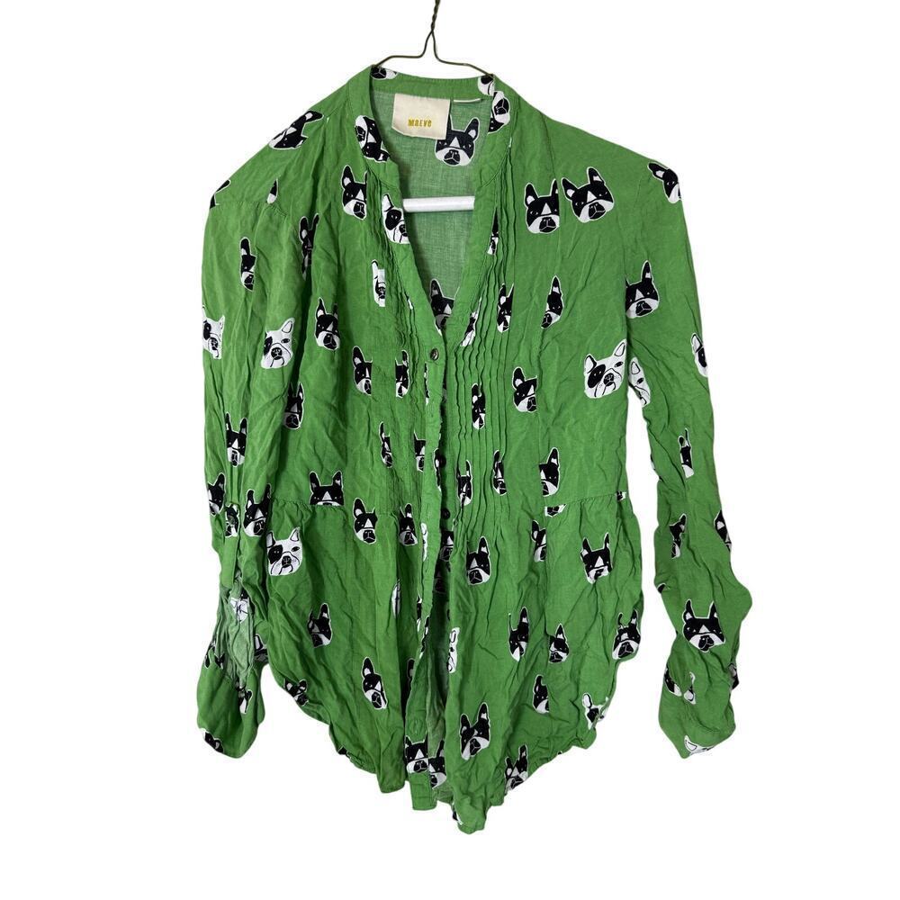Maeve anthropologie pintuck buttondown frenchie bulldog green size 0
